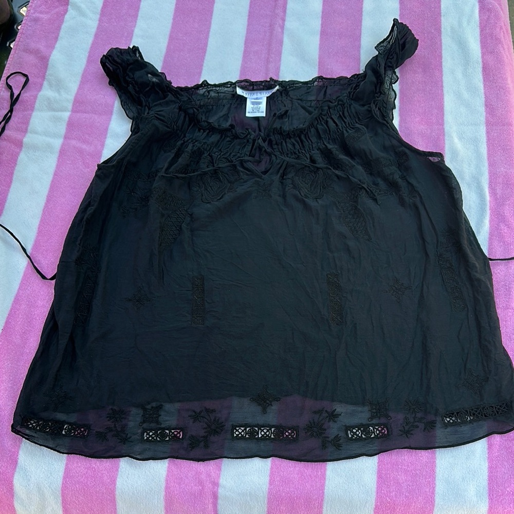 White House Black Market Black Ruffled Relaxed Blouse